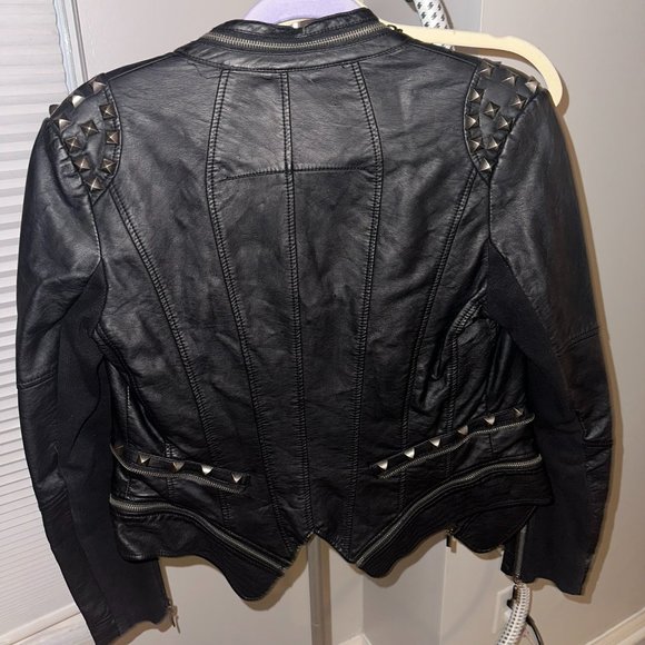 Faux Leather Biker Jacket, Adjustable Length, Fits like Medium - Picture 7 of 8